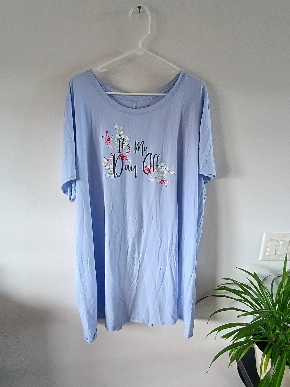 Catherines Its My Day Off Graphic Tee 3X Plus Size Blue Floral Cotton T Shirt